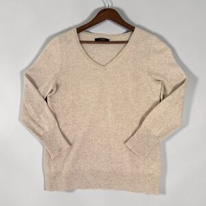 Alex Marie 100% Cashmere Tan V NECK Women's Sweater L Quiet Luxury